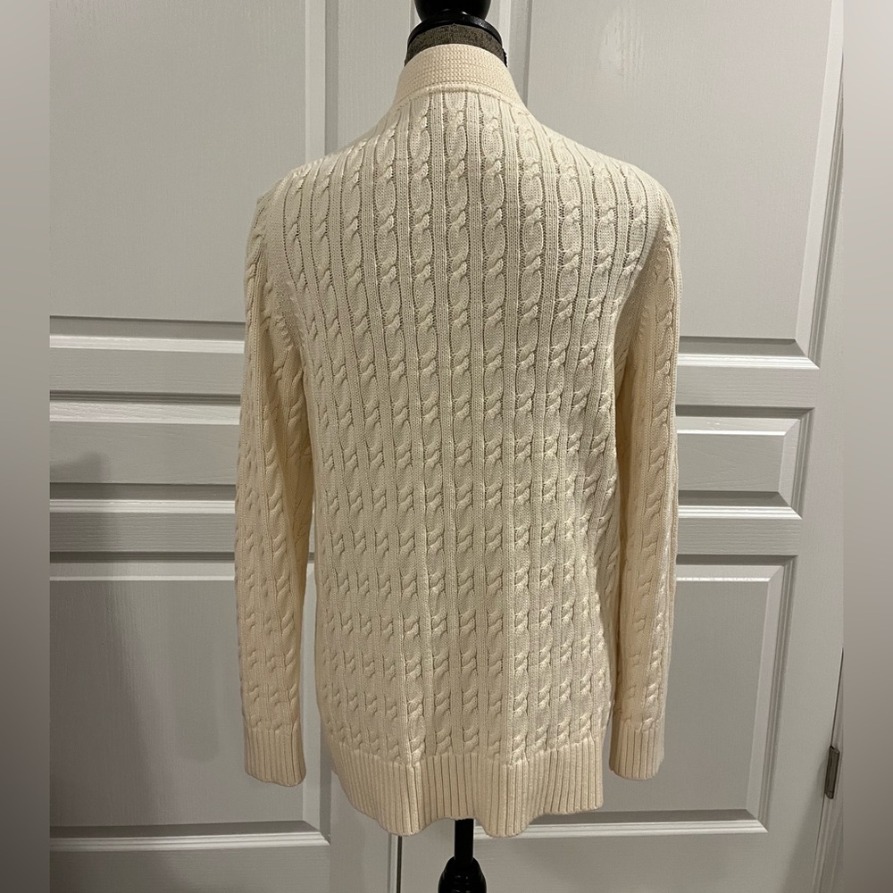 LL Bean Women's Cream Cable Knit Cardigan Sweater - Picture 2 of 8
